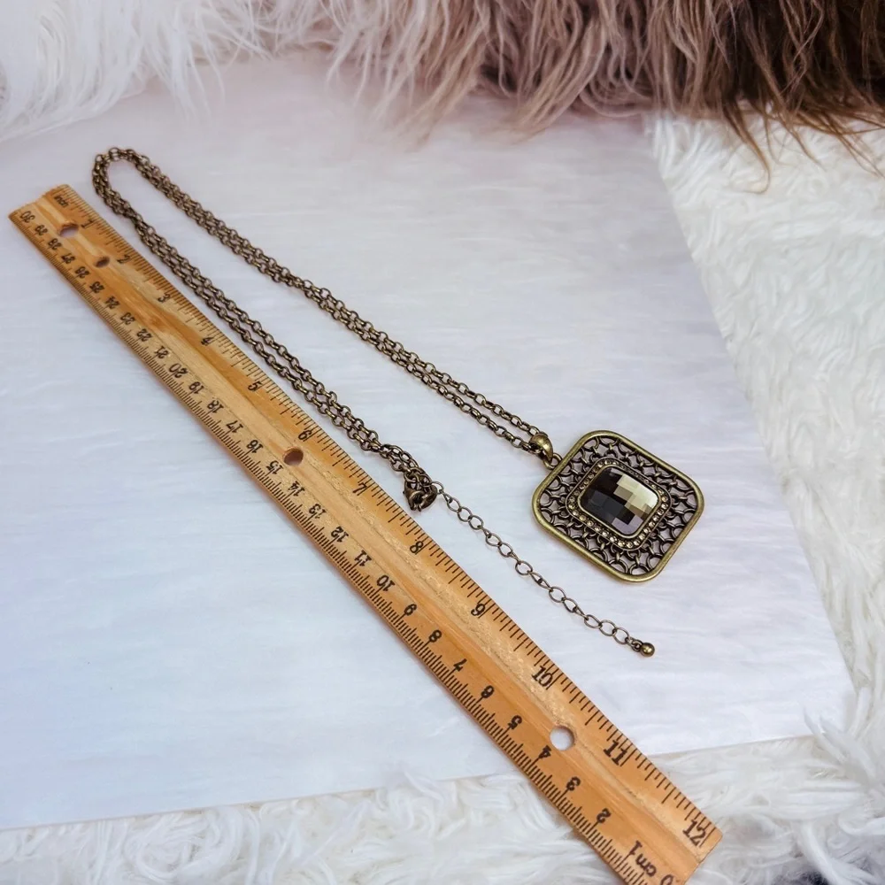 Vintage Bronze tone Brown Pendant Lia Sophia Necklace